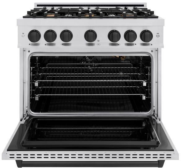 ZLINE Classic Autograph Edition 36" Satin Stainless Steel Pro Style Gas Range with Matte Black Accents-1