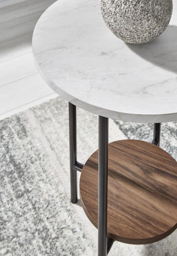 Signature Design by Ashley® Wrenwich 3-Piece Brown/White Occasional Table with Black Base Set-2