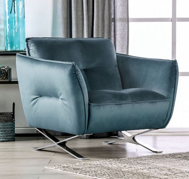 Furniture of America® Civellutino Chrome/Teal Accent Chair-2