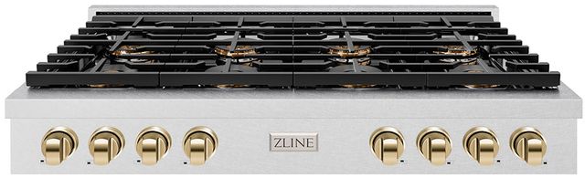 ZLINE Paramount 48" Satin Stainless Steel Gas Rangetop with Polished Gold Accents-0