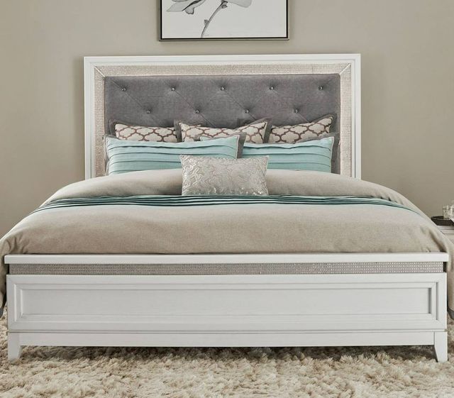 Liberty Furniture Reflections Gray/Pearl White/Rhinestone King Upholstered Panel Bed-1