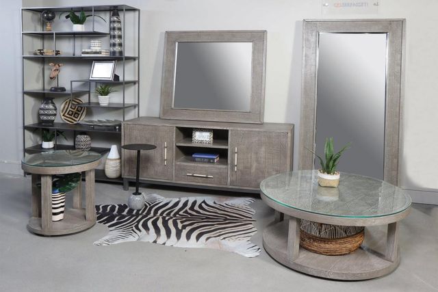Parker House® Crossings Serengeti Sandblasted Glass Top Round Cocktail Table with Fossil Grey Base -3