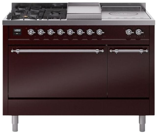 Ilve® Nostalgie II Series 48" Burgundy Pro Style Dual Fuel Range-0