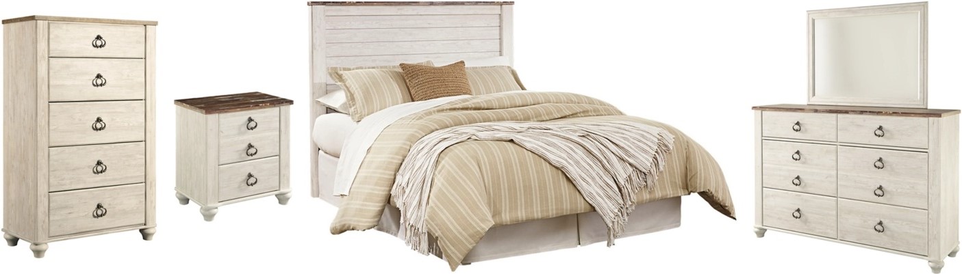 Willowton 5 Piece King Panel Bedroom - Whitewash