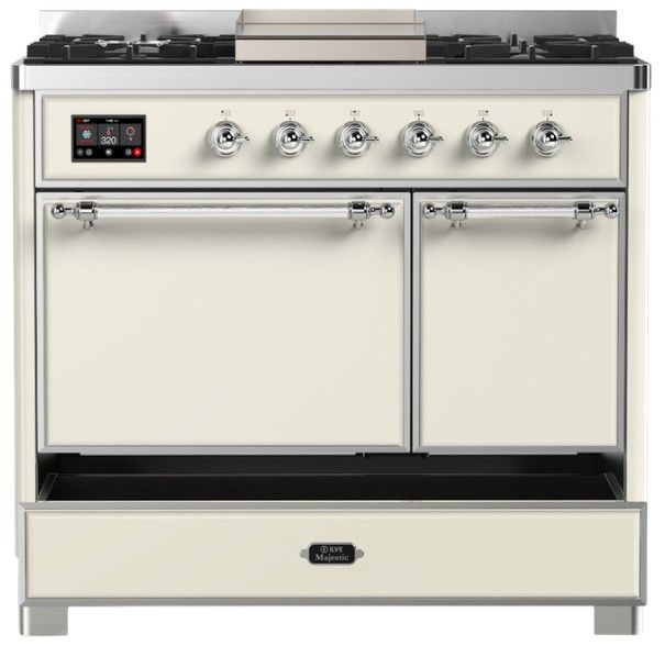 Ilve® Majestic III 40" Antique White Pro Style Dual Fuel Liquid Propane Range with Solid Door and Chrome Trim-2
