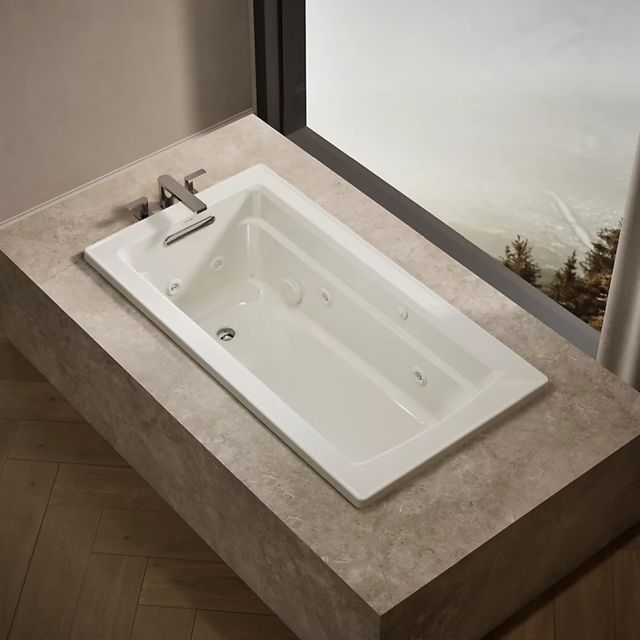 KOHLER® Archer® Biscuit 60" x 32" Drop-In Whirlpool Bath with Bask® Heated Surface-2
