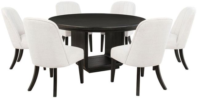 Coaster® Leandro 7-Piece Burnished Black/Cream Round Dining Table Set-0