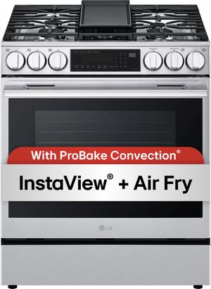 Front view of the LG 30" PrintProof® Stainless Steel Slide In Gas Range