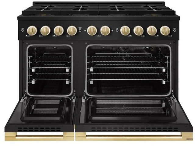 ZLINE Marino 48" Black Stainless Steel Pro Style Gas Range with 8-Burner and Polished Gold Accents-1