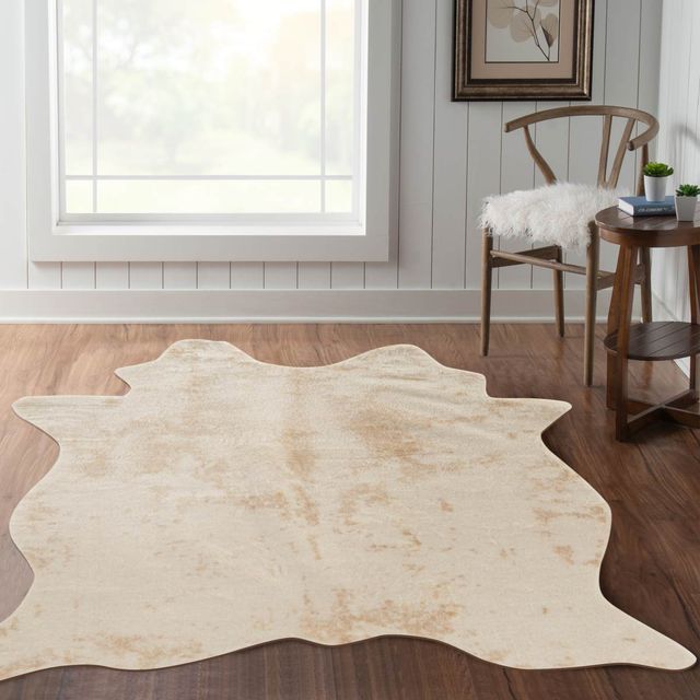 Linon Faux Cow Hide Ivory 5'x7' Area Rug-1