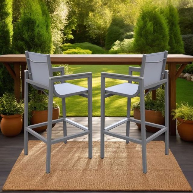Armen Living Marina Gray/White Aluminum/Textilene Outdoor Bar Stool-1