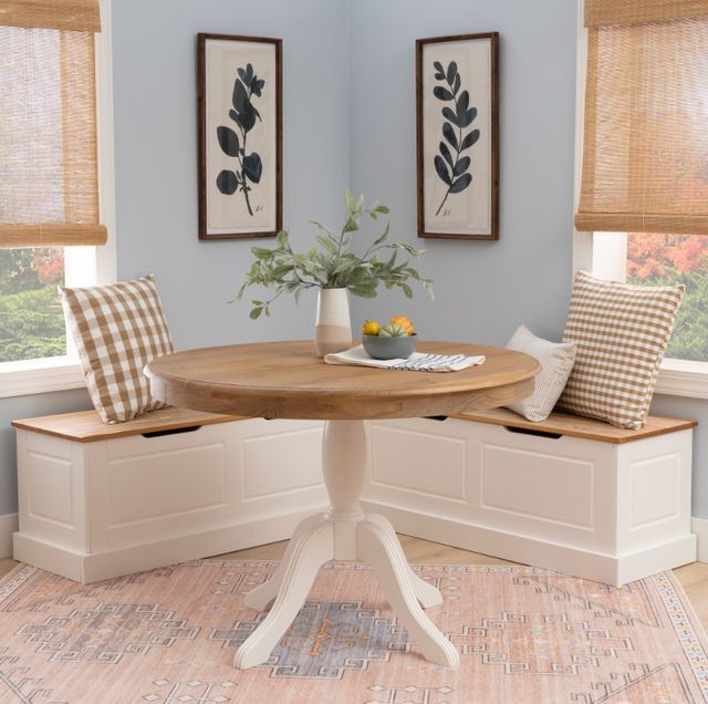 Linon Tobin 2-Piece Natural/White Two-Tone Backless Corner Nook Set-1