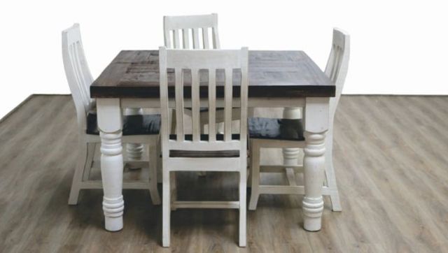 Million Dollar Rustic Cottage Dark Brown 42" Square Dining Table with White Legs-0
