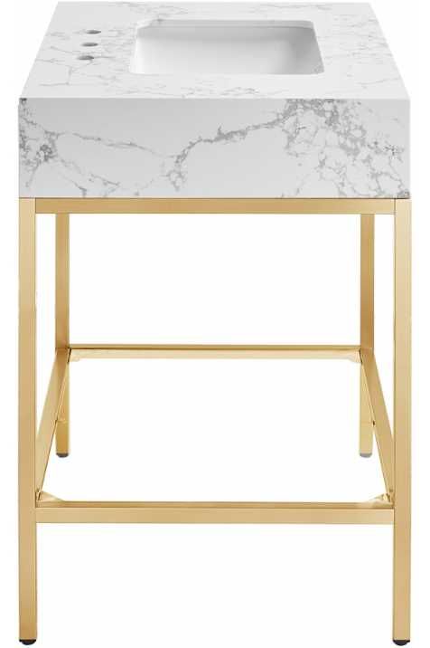 Meridian Furniture Marmo White/Brushed Brass 30" Bathroom Vanity-3