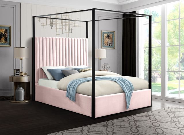 Meridian Furniture Jax Pink King Upholstered Canopy Bed-3