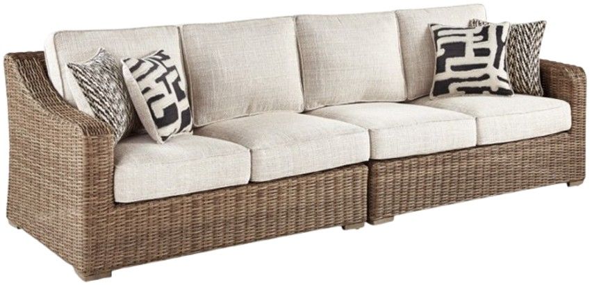 Signature Design by Ashley® Beachcroft 2-Piece Beige/Brown Outdoor Fabric/Resin Wicker Loveseat