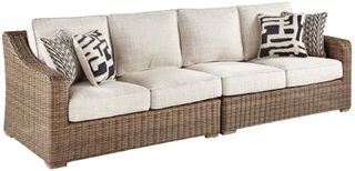 Signature Design by Ashley® Beachcroft 2-Piece Beige/Brown Outdoor Fabric/Resin Wicker Loveseat