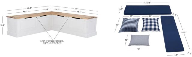 Linon Norah Natural White/Navy Nook Bench with Cushion Set-2