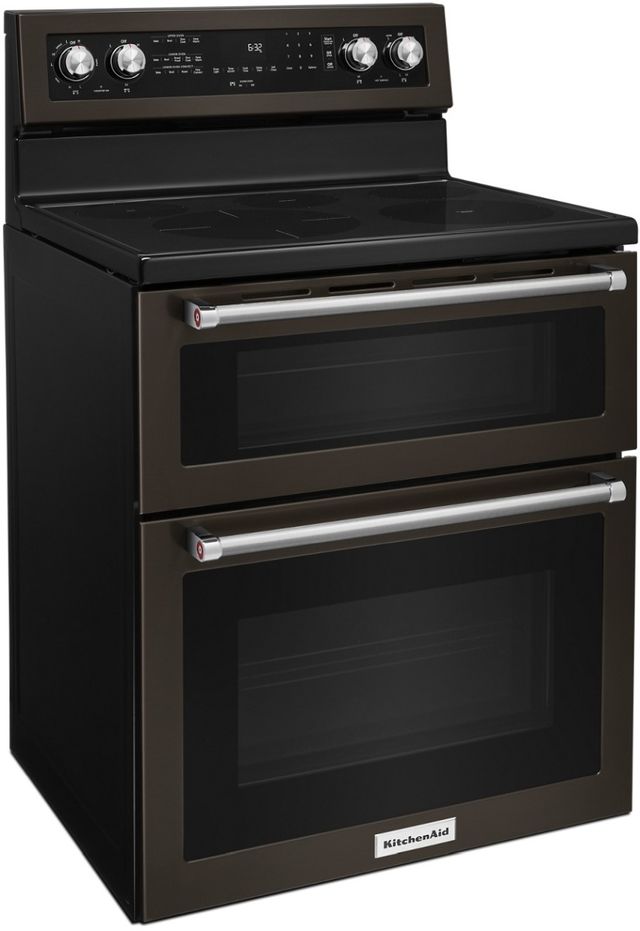KitchenAid® 30" Black Stainless Steel with PrintShield™ Finish Freestanding Electric Double Convection Range-3