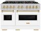 ZLINE Classic Series Autograph Edition 48" Satin Stainless Steel Pro Style Gas Range with White Matte Door and Polished Gold Accents-0