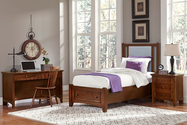 Vaughan-Bassett Bonanza Blue/Cherry Twin Upholstered Panel Storage Bed-1
