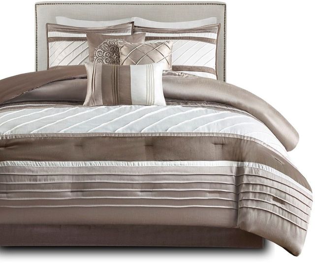 Olliix by Madison Park 7 Piece Tan Queen Blaire Comforter Set-1