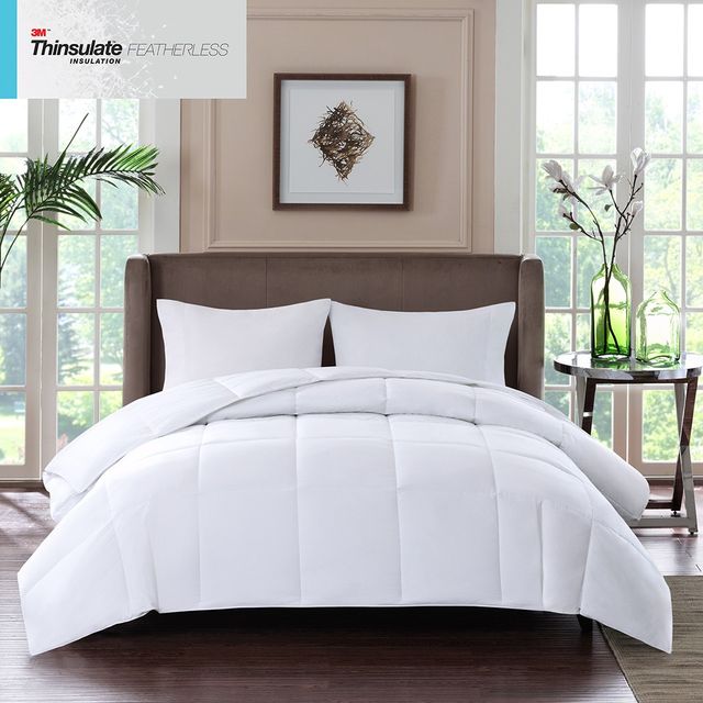 Olliix by Sleep Philosophy White King Year Round Warmth 300 Thread Count Cotton Sateen White Down Alternative 3M Thinsulate Comforter-0
