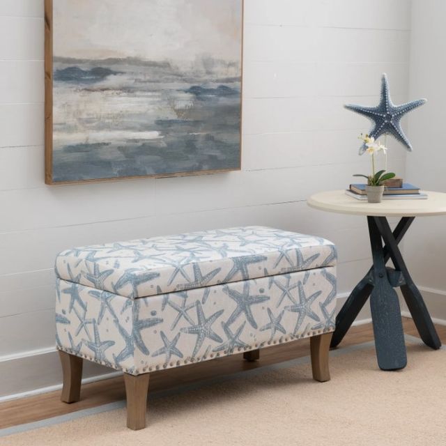 Linon Stephanie Brown/Light Blue Storage Bench-1