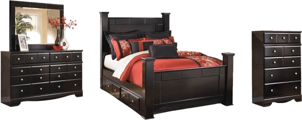 Signature Design by Ashley Shay 4 Piece Almost Black King Poster Bed Set Logan UT