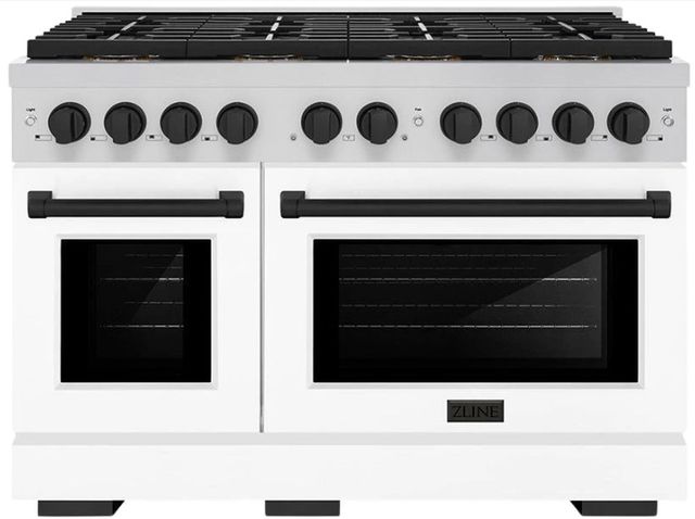 ZLINE Autograph Edition Paramount Series 48" Stainless Steel Pro Style Dual Fuel Range with White Matte Door and Matte Black Accents-0