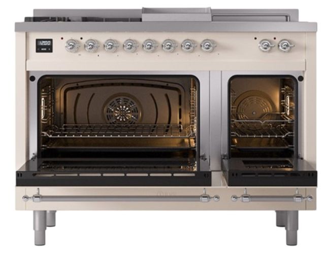 Ilve® Nostalgie II Noblesse 48'' Antique White Pro Style Dual Fuel Range with Chrome Trim-1