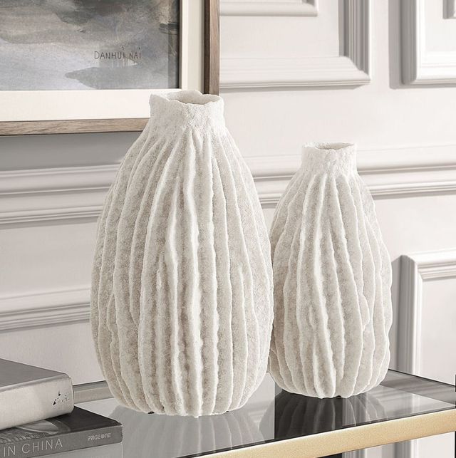 Uttermost® Ivory Ridge 2-Piece Ivory Vase Set-1