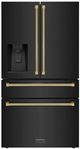 ZLINE Autograph Edition 36" 21.6 Cu. Ft. Fingerprint-Resistant Black Stainless Steel Counter-Depth French Door Refrigerator with Ice/Water Dispenser and Polished Gold Helix Handles-0