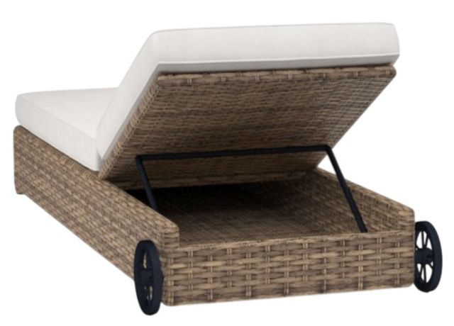 Sunset West Havana Aged Tobacco Resin Wicker Outdoor Adjustable Chaise with Canvas Flax Cushion-2