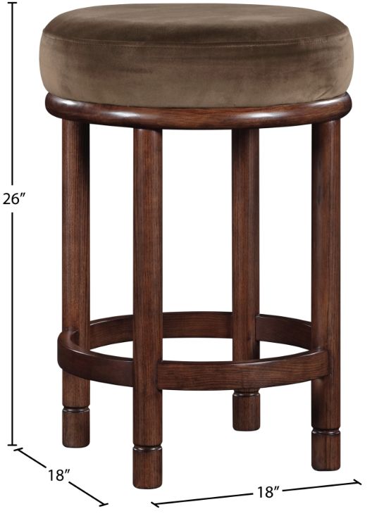 Meridian Furniture Monette Brown/Walnut Brown Velvet Upholstered Counter Stool-3
