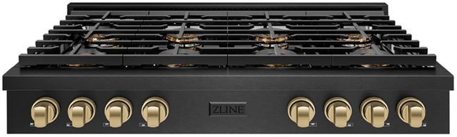 ZLINE Autograph Edition Paramount 48" Black Satin Stainless Steel and Champagne Bronze Accents Gas Rangetop with 8 Burner DuoPro™ Cooktop -0
