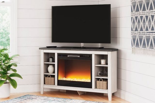 Signature Design by Ashley® Dorrinson Two-Tone Corner TV Stand with Electric Fireplace-2