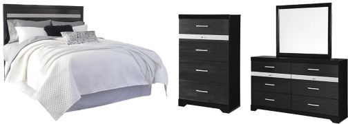 Signature Design by Ashley® Starberry 4-Piece Black Queen/Full Panel Headboard Set-0