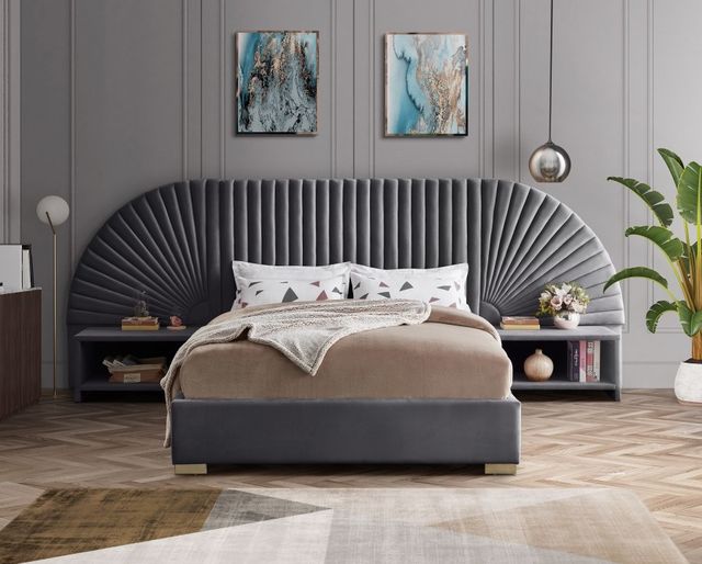 Meridian Furniture Cleo Grey Velvet King Bed-3