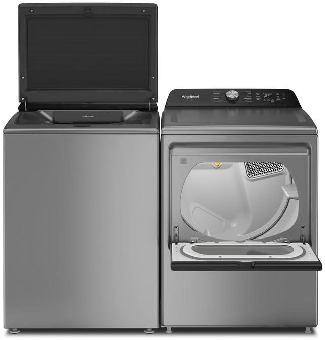 Whirlpool® Radiant Silver Top Load Washer & Electric Dryer Laundry Pair-1