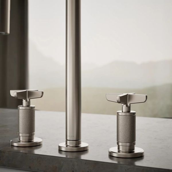 KOHLER® Billet® Vibrant Stainless Kitchen Sink Faucet with 2-Function Sprayhead and Cross Handles-4