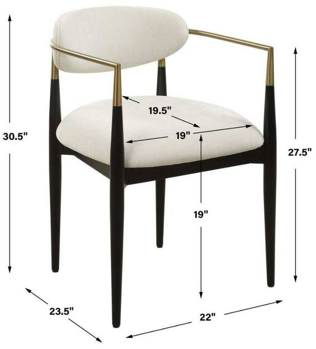 Uttermost® Moxie Matte Black/Off-White Dining Arm Chair with Brushed Brass Accent-2