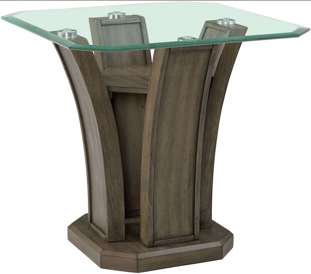 Elements International Dapper Glass Top Square End Table with Grey Base-0