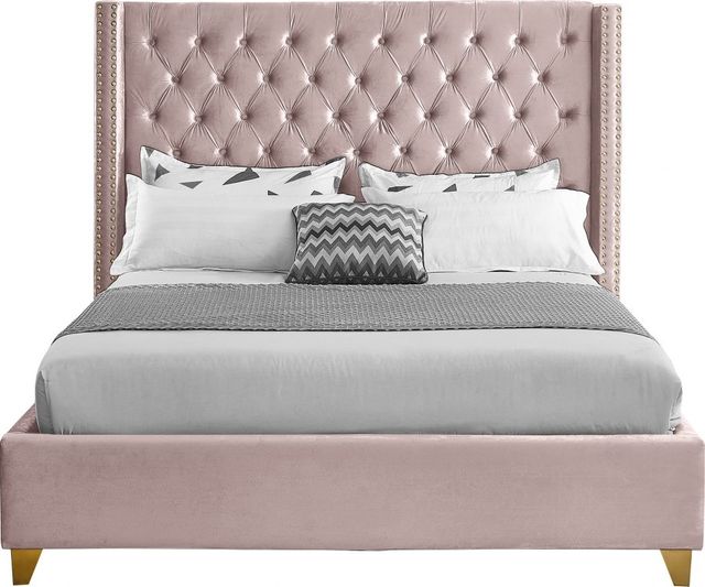 Meridian Furniture Barolo Pink Velvet Full Bed-1