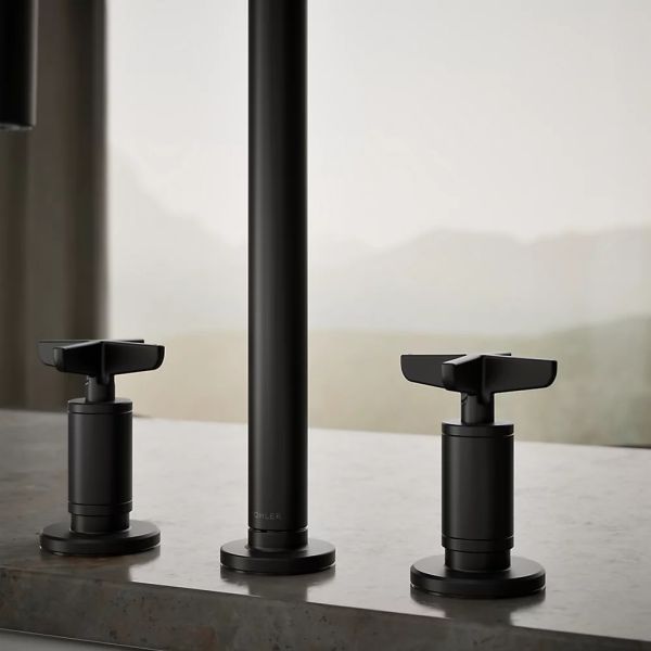 KOHLER® Billet® Matte Black Kitchen Sink Faucet with 2-Function Sprayhead and Cross Handles-4