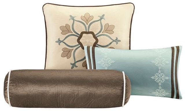 Olliix by Madison Park 9 Piece Blue Queen Juliana Charmeuse Comforter Set-3