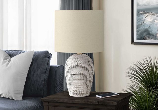 Monarch Specialties Inc. White Rattan/Ivory Shade Table Lamp -2