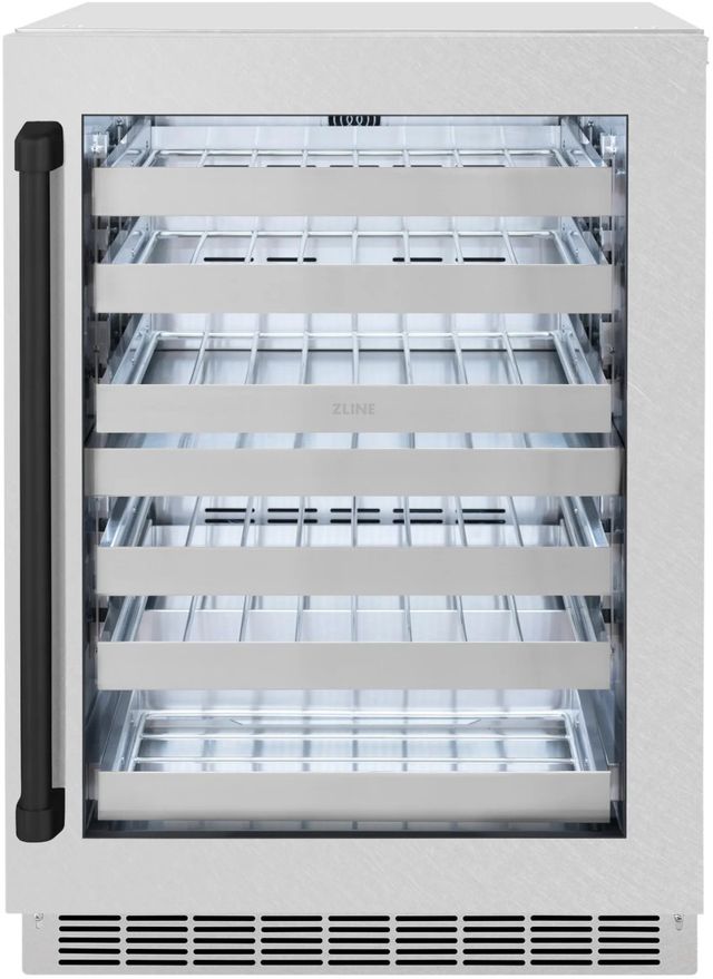 ZLINE Autograph Edition Touchstone 24" 4.8 Cu. Ft. Satin Stainless Steel Wine Cooler with Glass Door and Matte Black Handle-0