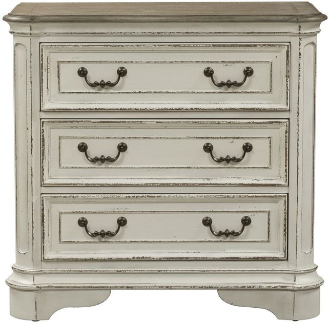Liberty Furniture Magnolia Manor Antique White/Weathered Bark Bedside Chest with Charging Station-2