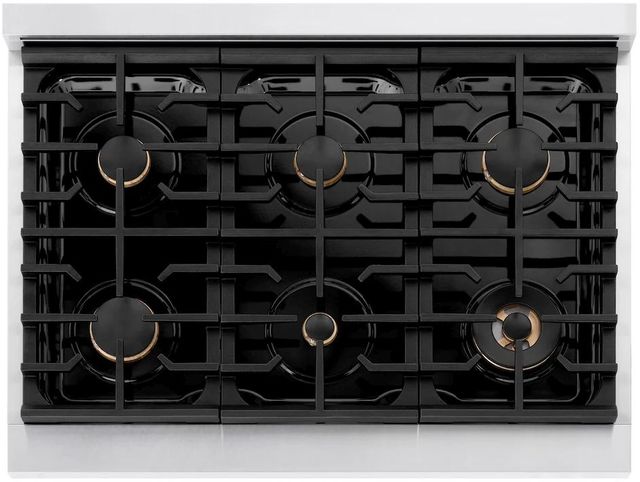 ZLINE Autograph Edition Paramount 36" Satin Stainless Steel Pro Style Gas Range with Black Matte Door and Polished Gold Accents-3
